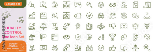 Quality control line editable icon set. Containing evaluation, inspection, product, quality, process, testing and more. Vector illustration