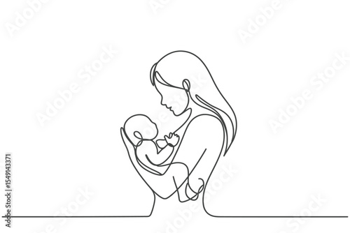 Mother and Baby One Line Drawing Illustration