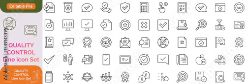 Quality control line editable icon set. Containing evaluation, inspection, product, quality, process, testing and more. Vector illustration