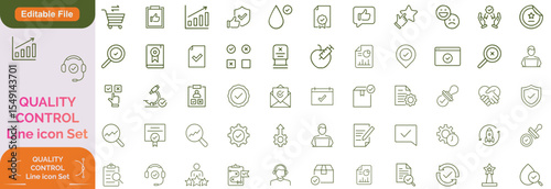 Quality control line editable icon set. Containing evaluation, inspection, product, quality, process, testing and more. Vector illustration