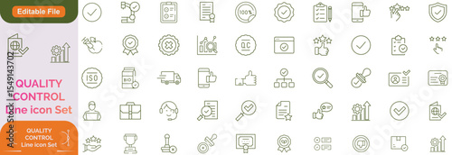 Quality control line icon set. Quality check, production, evaluation, checked, testing, assurance, inspection and more. Outline icon in linear style. Vector collection.