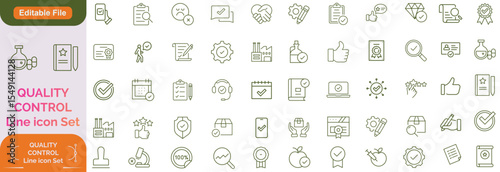Quality control line icon set. Quality check, production, evaluation, checked, testing, assurance, inspection and more. Outline icon in linear style. Vector collection.