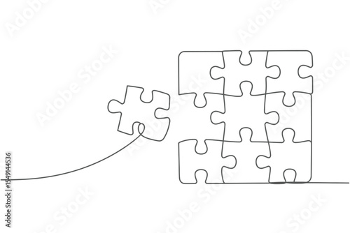 Single Line Drawing of Puzzle Pieces single