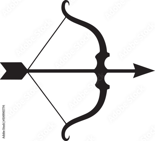 Traditional Bow and Arrow Silhouette Icon - Archery Vector Symbol