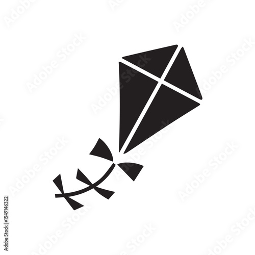 Flying Kite Silhouette Icon - Fun Vector Symbol for Childhood, Freedom, and Outdoor Activities