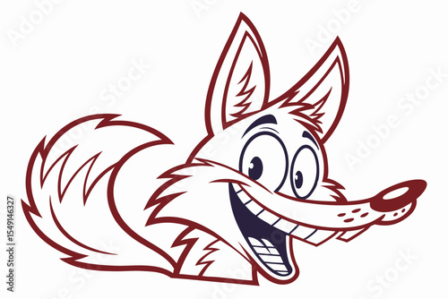 Animated happy fox with large eyes smiles cheerfully in this clean, outlined cartoon image