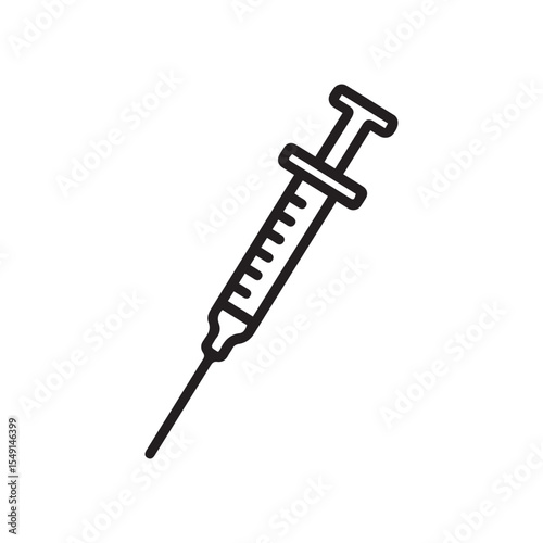 Outlined Medical Syringe with Measurement Marks - Vector Line Icon for Healthcare and Injections
