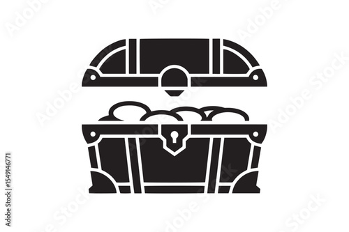 Open Treasure Chest with Gold Coins Silhouette Icon - Vector Illustration of Hidden Riches