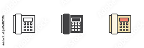 Landline telephone icon set in line, solid and filled outline style