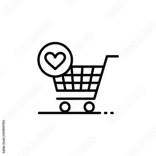 Shopping Cart with Heart Icon Simple black