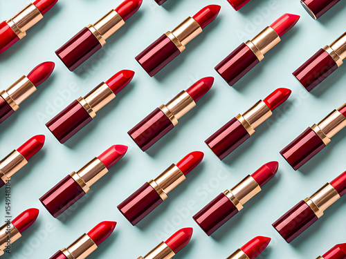 Luxurious Red Lipsticks on Chic Blue Background