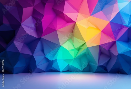 Colorful abstract geometric low poly background with vibrant gradient lighting effects
