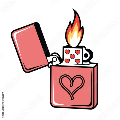 Vintage Lighter with Open Lid and Flame