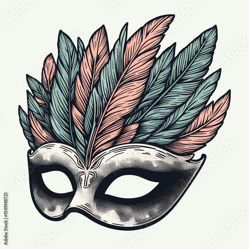 Feathered carnival mask in colorful