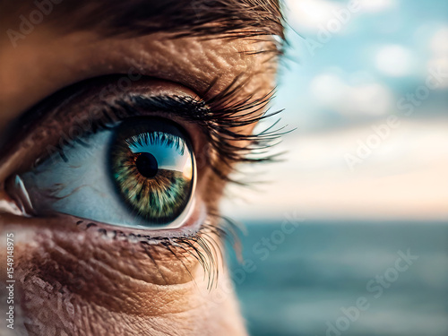 Mesmerizing Close Up of an Eye Reflecting Nature Serenity