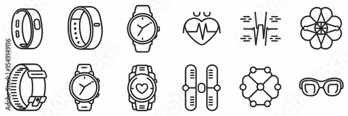 Clean vector icons of wearable wellness and fashion tech – Great for fitness app branding, medical device guides, or innovation content.