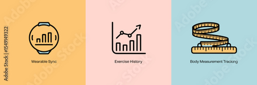 Minimal fitness tracker icons with sync and body data – Ideal for UI/UX design kits, digital wellness apps, or sports tech interfaces