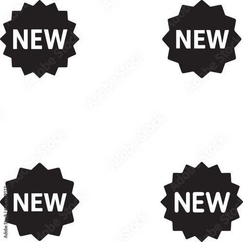 Four new product tags on a white background.