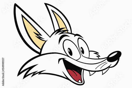 Cartoon coyote face cheerfully shows pointed teeth with a mischievous, joyful expression