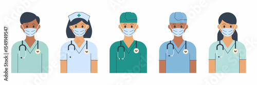 Icon set of health professionals in lab coats – Great for hospital communications, medical platforms, or staff illustrations