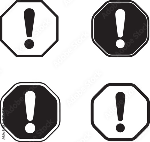 Four Octagon Warning Signs with Exclamation Marks