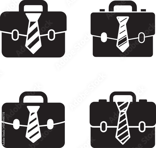 Simple black and white briefcase icons with ties