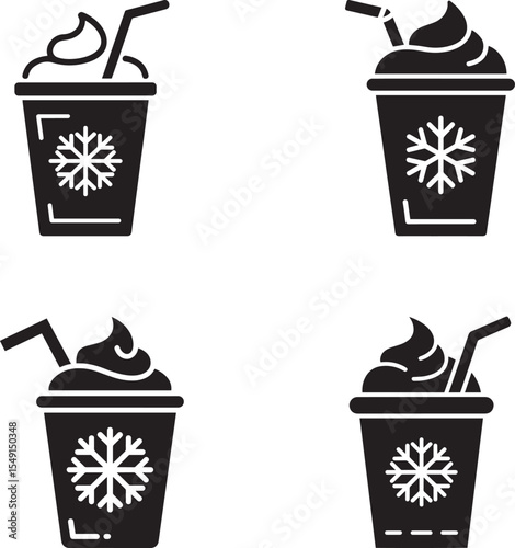 Winter Beverage Icons: Festive Cold Drinks in Disposable Cups
