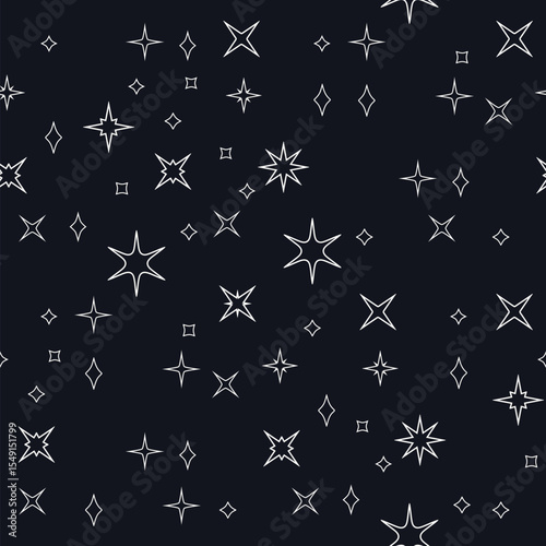 Starry seamless pattern spreading across dark cosmic background, night sky texture, vector astronomical art