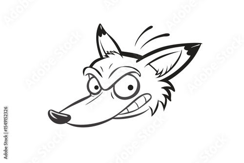 Black outline shows a sly wolf character smiling with an angry expression on its face