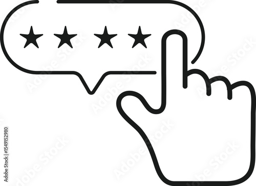 Black and White Icon of Hand Rating Four Stars in Speech Bubble