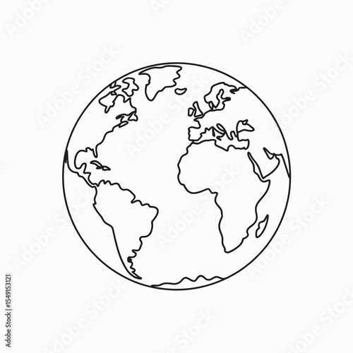 Simple Line Drawing of Planet Earth