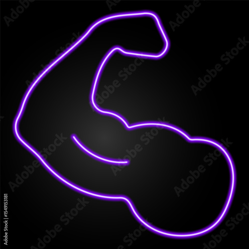 biceps neon sign, modern glowing banner design, colorful modern design trend on black background. Vector illustration.