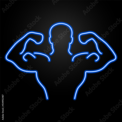 biceps neon sign, modern glowing banner design, colorful modern design trend on black background. Vector illustration.
