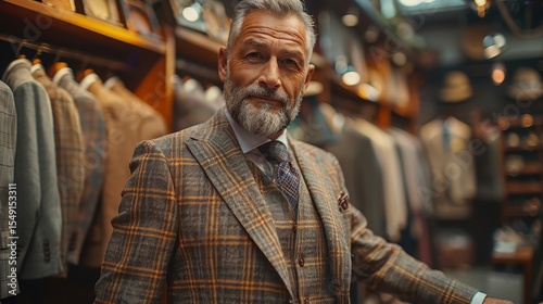 Wallpaper Mural An elegantly dressed man in a tailored suit stands confidently in a fashion boutique, embodying sophistication and timeless style amidst a luxurious display of men's fashion. Torontodigital.ca