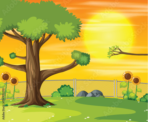 Sunset in park scene