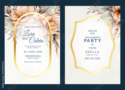 Watercolor floral art wedding invitation template, business brochure template, flyer design, universal background, versatile vector background, creative brochure template, party invitation template