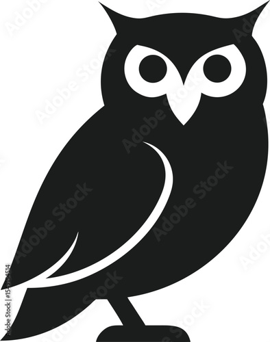 Minimalist owl silhouette vector design in black depicting wisdom and knowledge