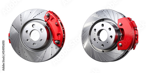  Realistic Car Brake Disc with Mounted Caliper and Pads, isolated on transparent background PNG