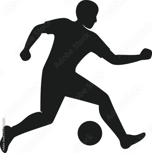 Black silhouette of a soccer player kicking the ball vector design