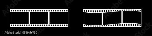35mm film strip vector design with 3 frames on black background. White film reel symbol illustration to use for photography, television, cinema, photo frame.
