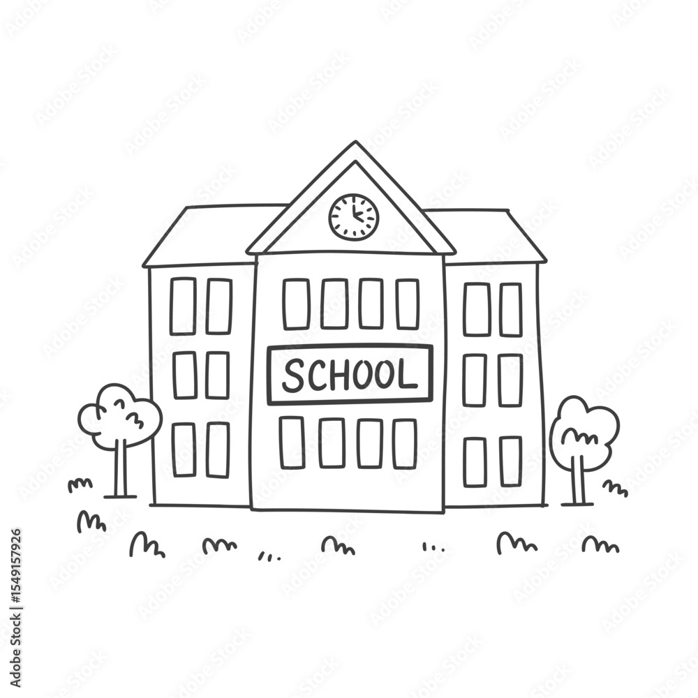 Fototapeta premium Simple School Building Line Drawing Illustration
