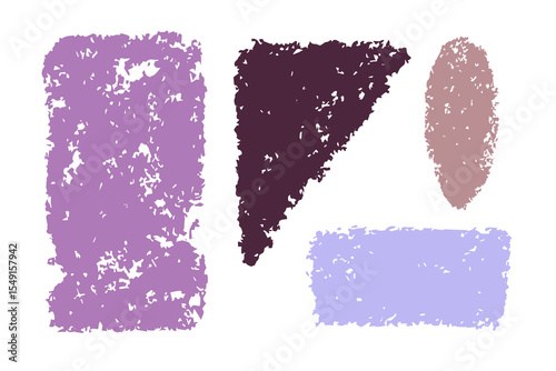 Set of colored chalk texture. Hand drawn charcoal geometric figures on white background.