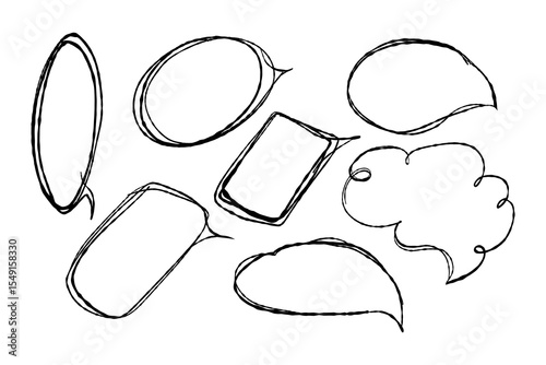 Crayon irregular speech bubble set, frames for text, texture dialog speech balloon for talk and comic design. Vector illustration