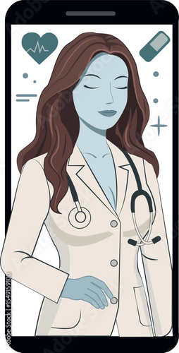 vector illustration of a doctor representing online doctor consultation, telehealth service, digital healthcare apps, virtual care, remote diagnosis, technology in health and  AI doctor 