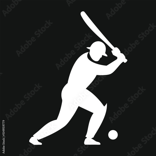 White cricket player striking ball with bat against a black background silhouette