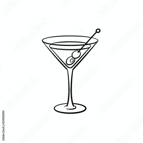 Classic Martini Cocktail Illustration with Olives on a White Background