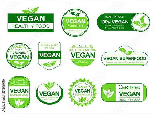 Vegan icon set badge and emblem sign bio ecology organic logo and badges label tag collection