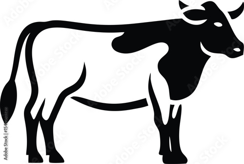 Clean minimalist black silhouette of a cow with transparency for design elements