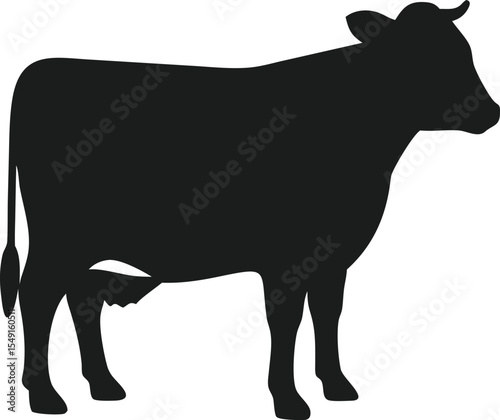 Minimalist black silhouette of a cow standing sideways with clean simple lines