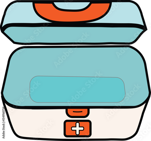 Flat Vector Illustration of an Empty First Aid Medicine Box with Open Lid